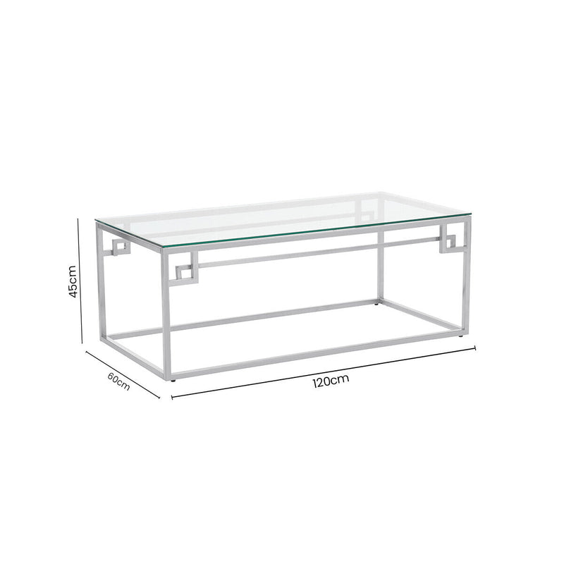 Silver Geometric Rectangular Coffee Table with Tempered Glass Top, Allure