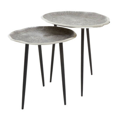 Set of 2 Silver Oak Effect Top Side Tables with Black Legs, Silva