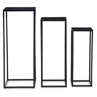 Nest of 3 Black Side Tables with Metal Base and Black Tops, Mandoli