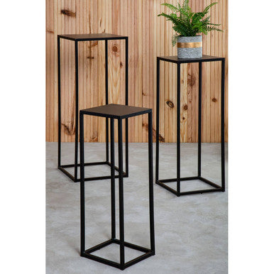 Nest of 3 Black Side Tables with Metal Base and Black Tops, Mandoli