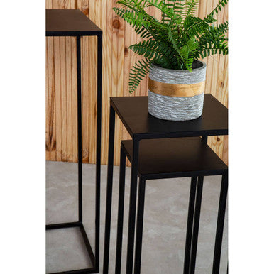 Nest of 3 Black Side Tables with Metal Base and Black Tops, Mandoli