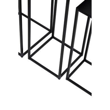 Nest of 3 Black Side Tables with Metal Base and Black Tops, Mandoli