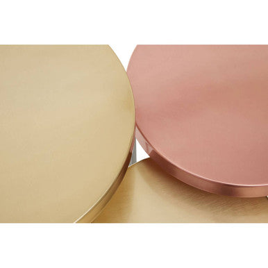 Set of 3 Nesting Side Tables with Warm Metallic Round Tops and Grey Metal Bases, Korba