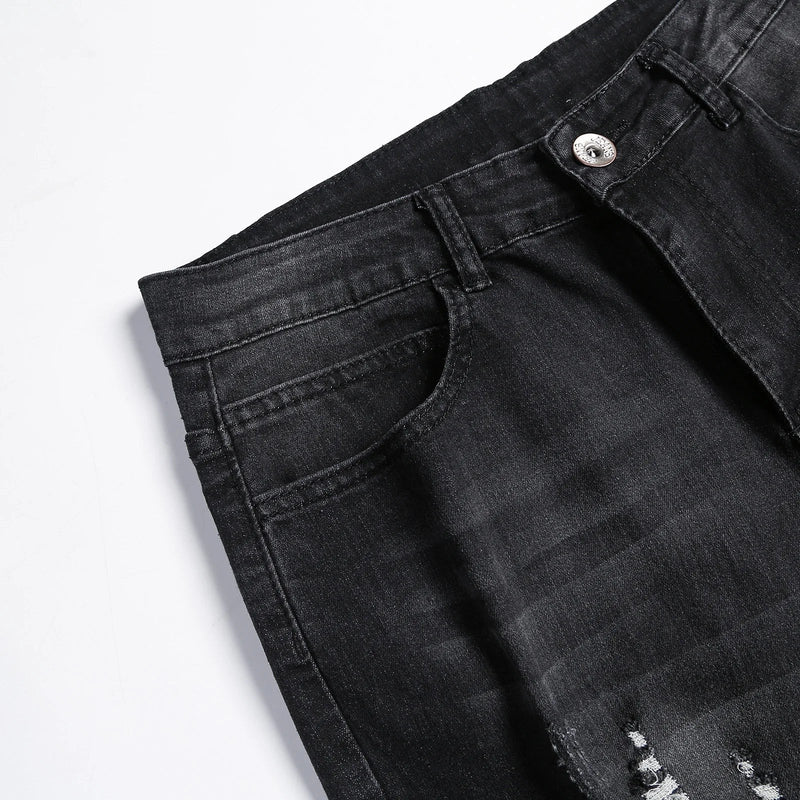 2025 New Fashion Street Style Ripped Skinny Jeans Men Vintage wash Solid Denim