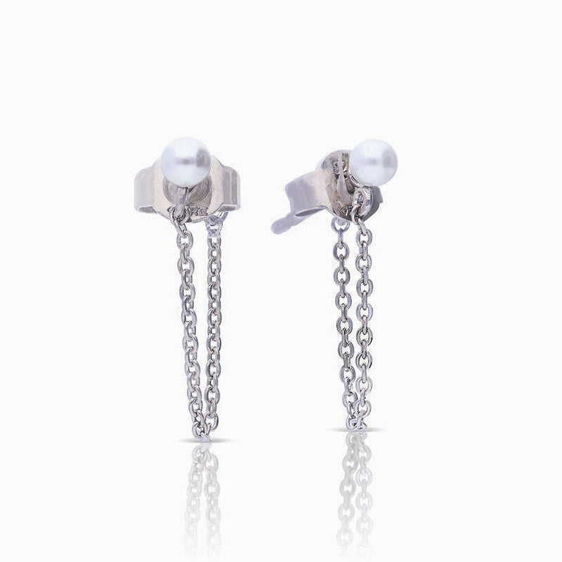 Diamonfire Shell Pearl Stud Earrings with Chain Drop