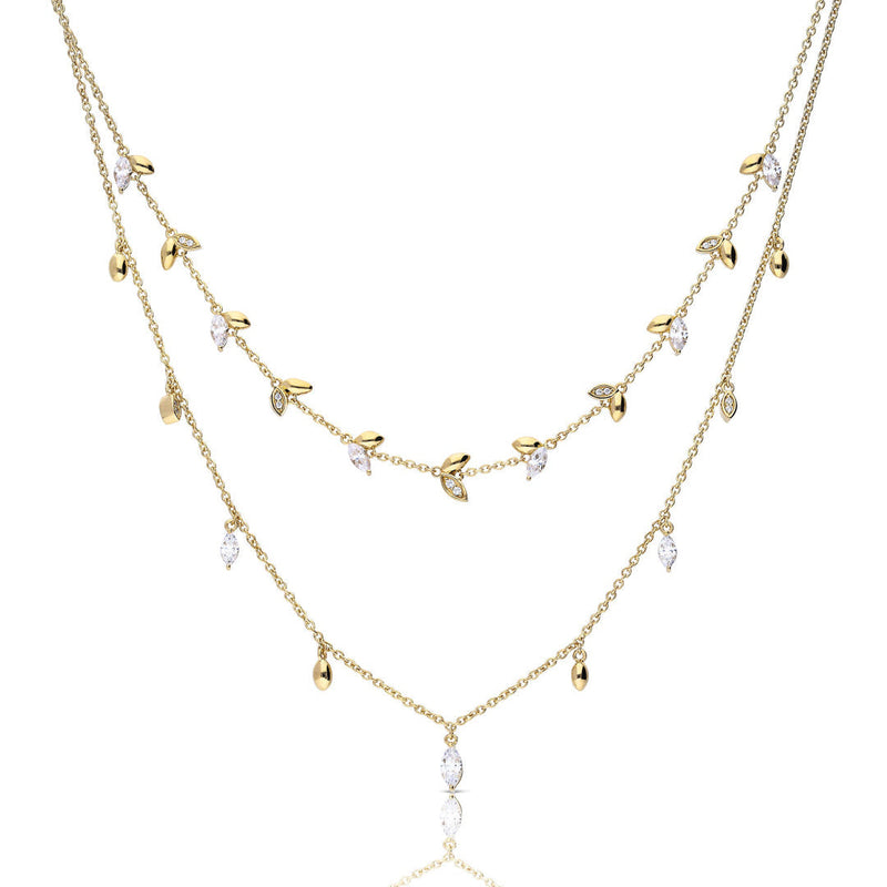 Diamonfire Marquise and Multi-Stone Detail Double Row Necklace
