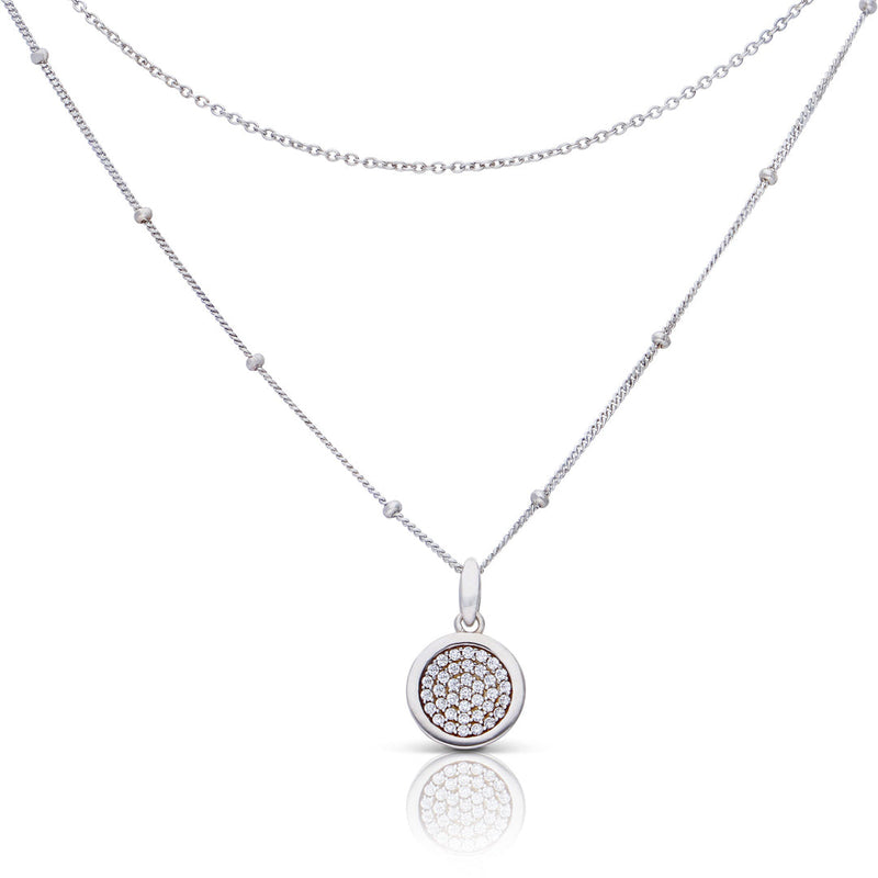 Diamonfire Layered Ball Chain Necklace with Pave Zirconia Pendant