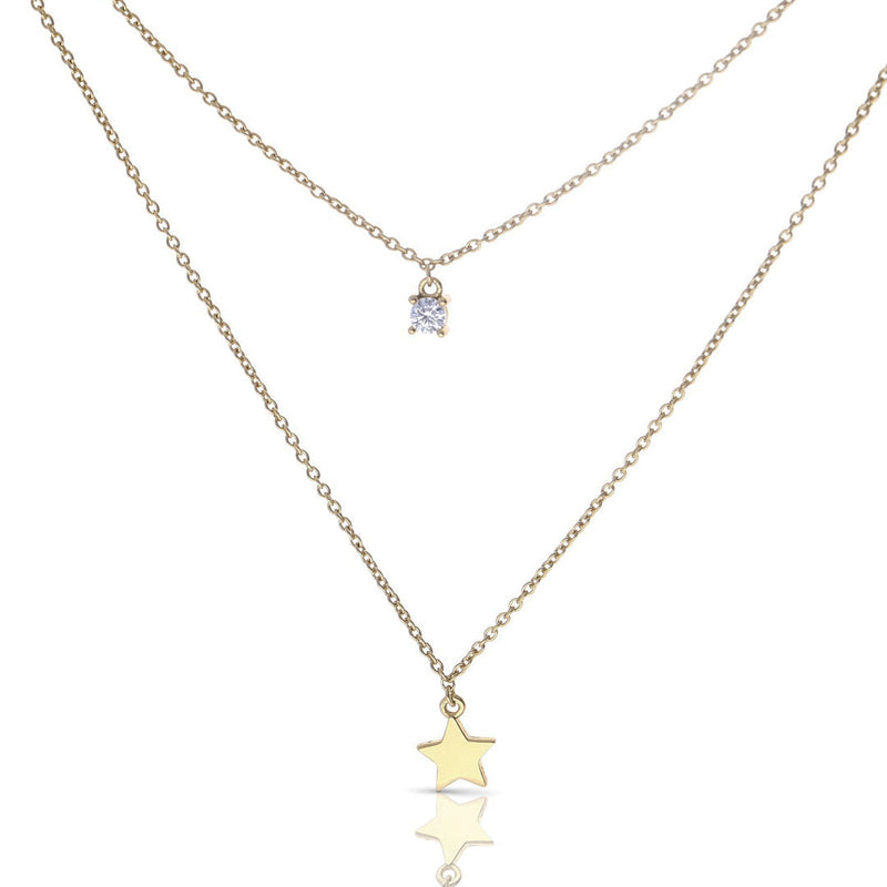Diamonfire Star and Zirconia Double Chain Necklace
