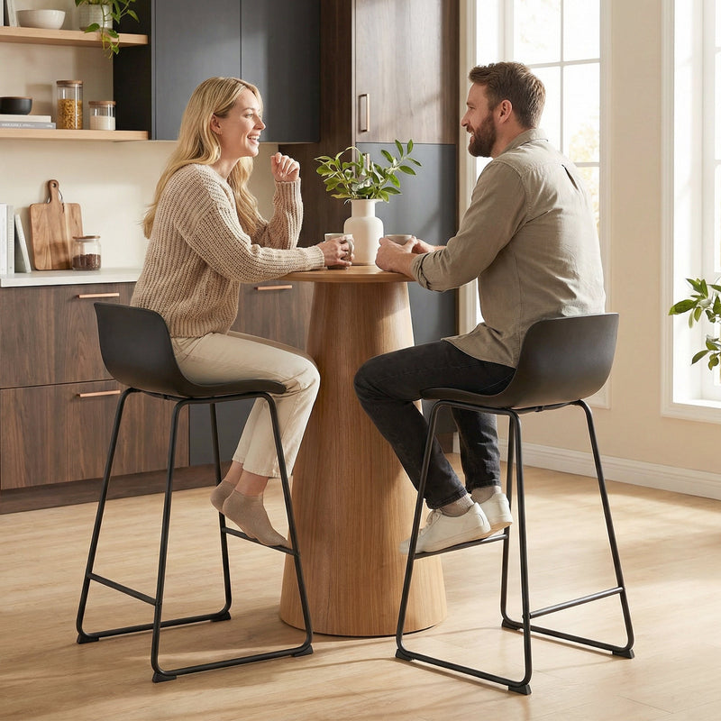 HOMCOM Modern Bar Stools Set of 2, PU Leather Barstools, Counter Height Kitchen Chairs for Breakfast Bars, Dining Room, Black