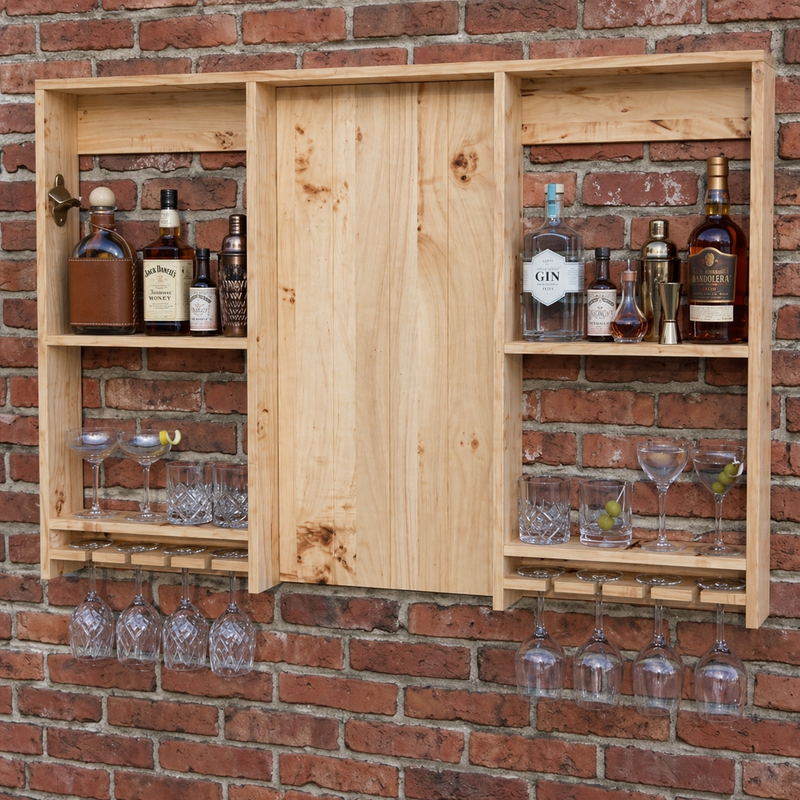 Large Rustic Wooden Bar Shelving Unit