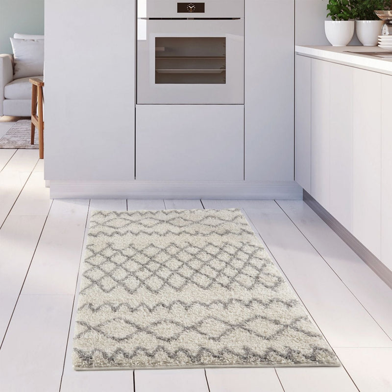 Moroccan Ivory Grey Shaggy Rug | 900