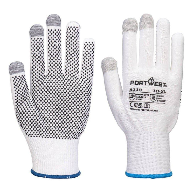 Portwest A118 Grip 13 PVC Dotted Touchscreen Gloves (Pk12)