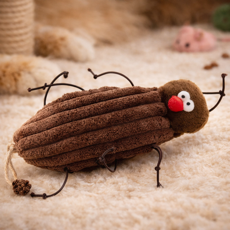 Interactive Plush Cockroach Cat Toy with Catnip – 16 cm Funny Bite & Kick Kitty Toy