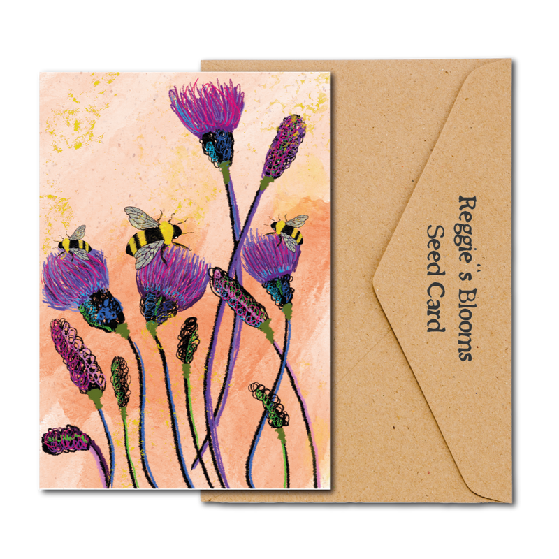 Bee Friendly thistle and Bees Plantable Seed Card by SJH Designs