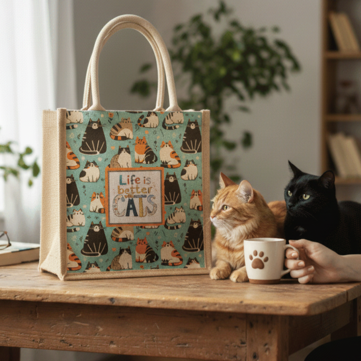 Life Is Better With Cats Jute Bag