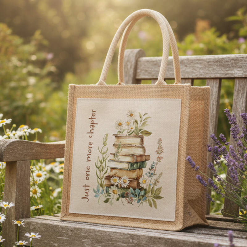 Just One More Chapter Stack Of Books Jute Bag