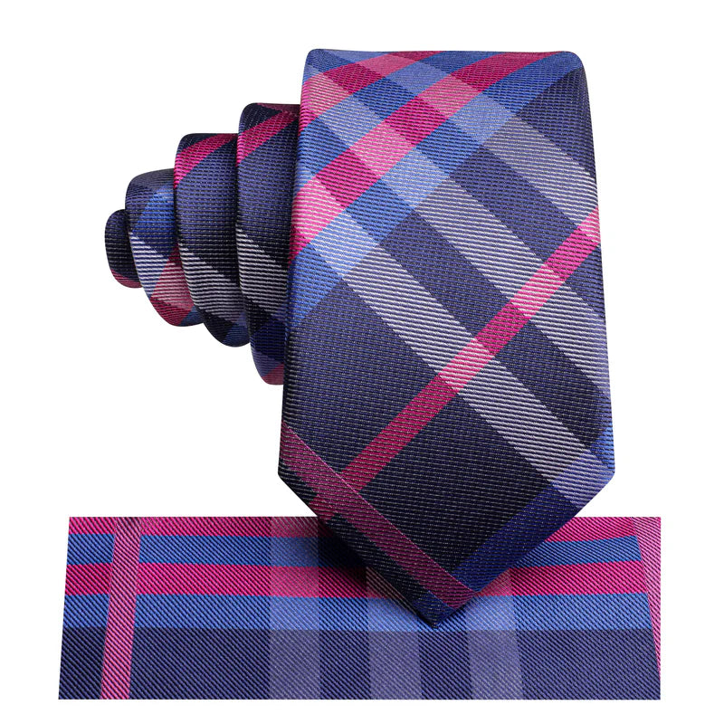 Boys Blue and Pink Plaid Silk Tie