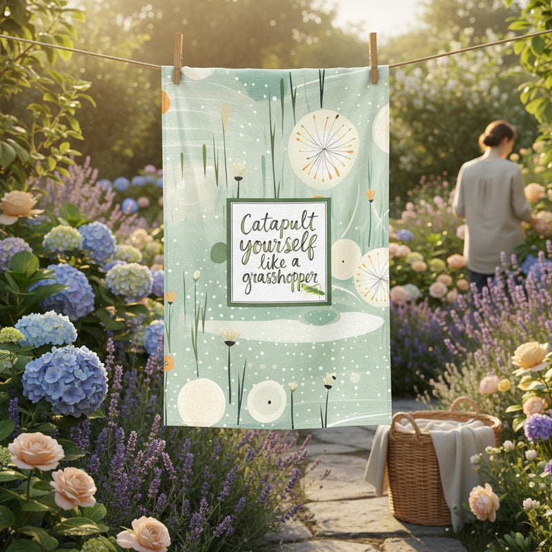 Catapult yourself like a grasshopper Tea Towel