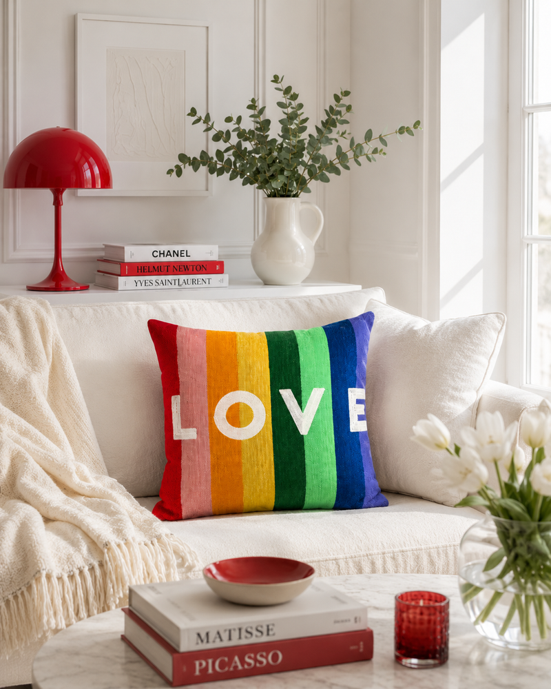 LOVE - Needlepoint Rainbow Themed Pillow
