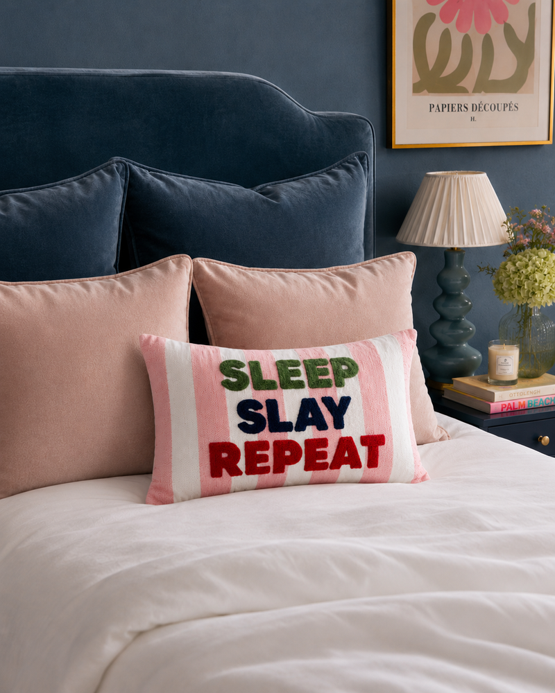 Sleep Slay Repeat - Slogan Needlepoint Pillow