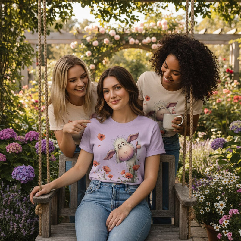 Cheeky Sheep with Poppies T-shirt