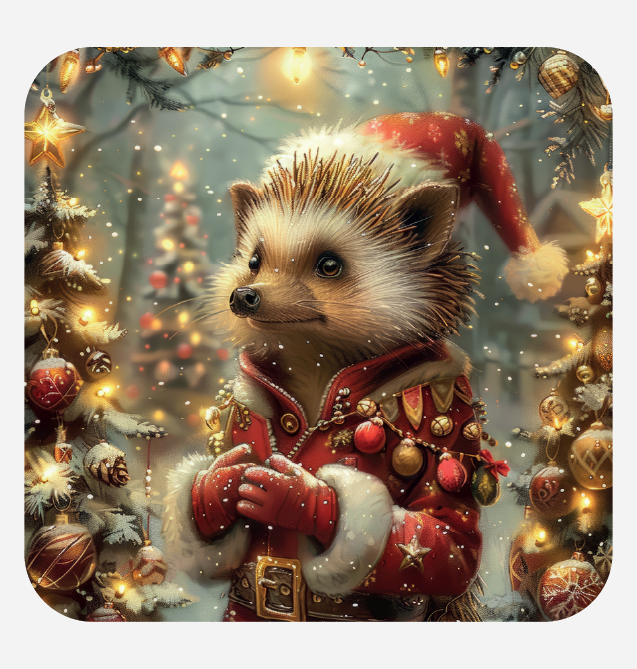 Christmas Hedgehog Traditional Coaster Set of 4