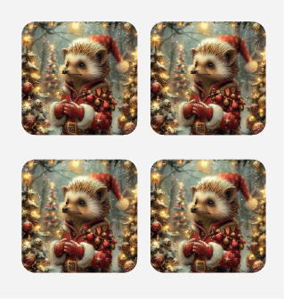 Christmas Hedgehog Traditional Coaster Set of 4