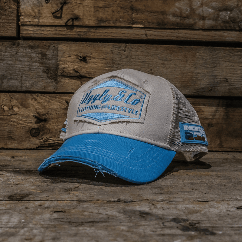 Sky Blue & White Diamond Trucker Hat