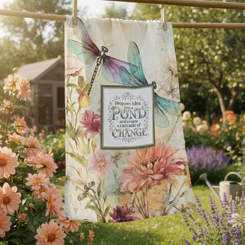 Drop a new Idea into a pond and create a cascade of change Tea Towel