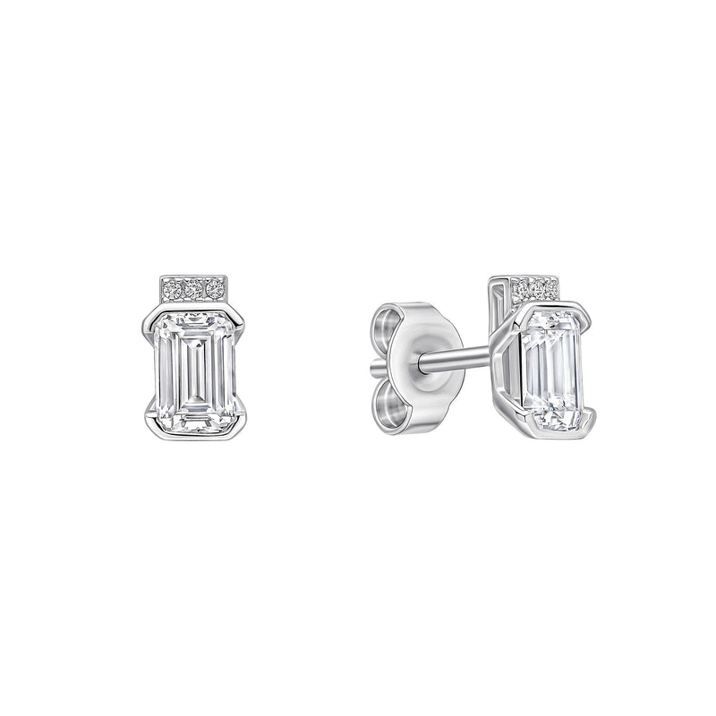 Diamonfire Emerald Cut Half Bezel Stud Earrings