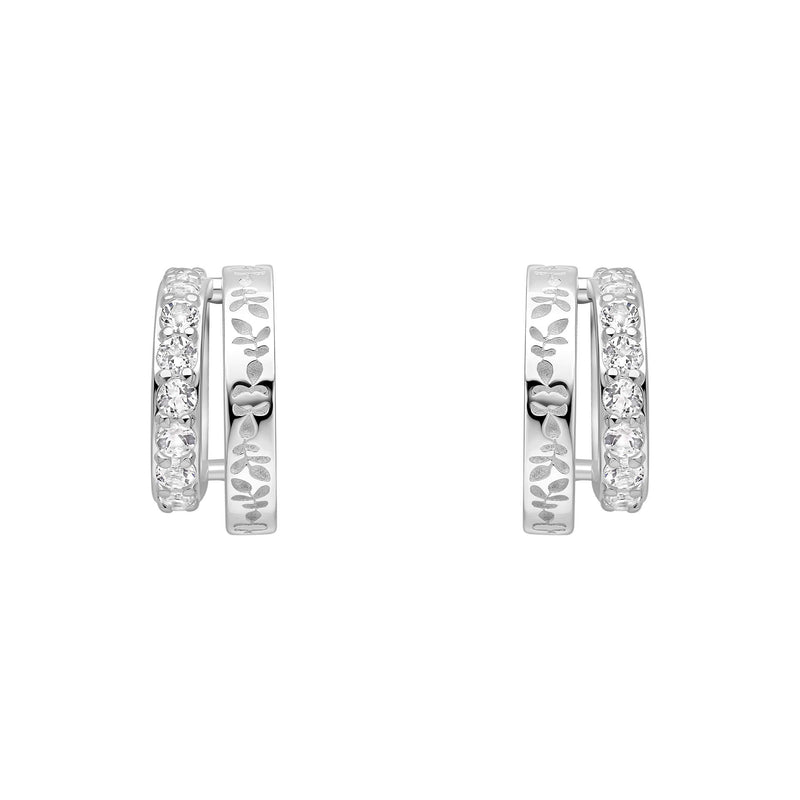 Laura Ashley Silver Foscot Damask White Topaz Hoop Earrings