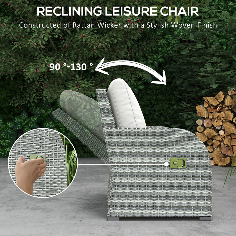 Outsunny Six-piece Outdoor Rattan Dining Set, with Reclining Armchairs - Grey