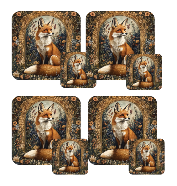 Fancy Fox Set of 4 Table Mats and Matching Coasters