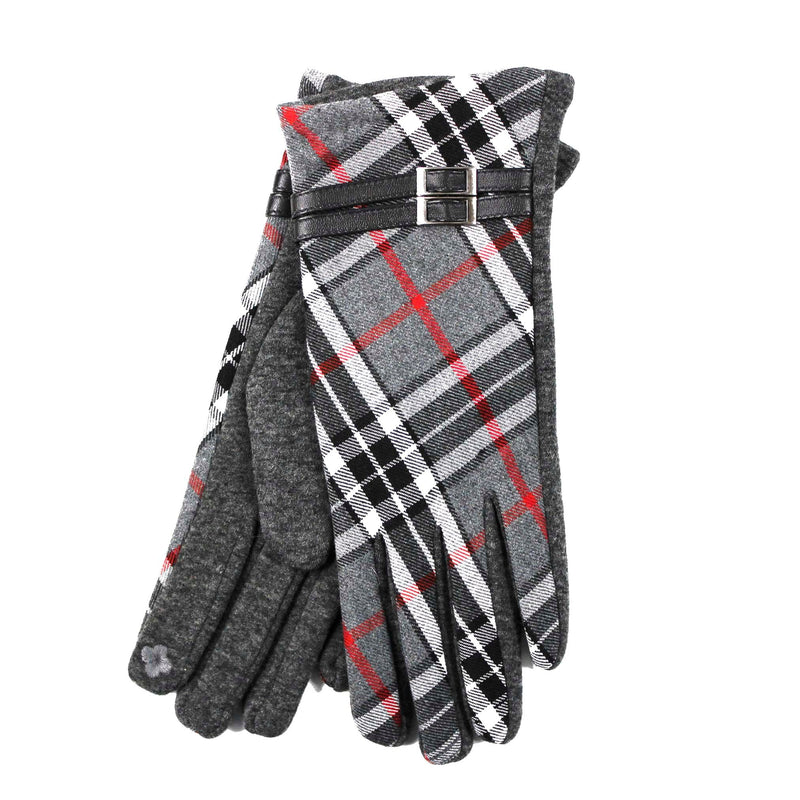 Buckle Trim Tartan Gloves