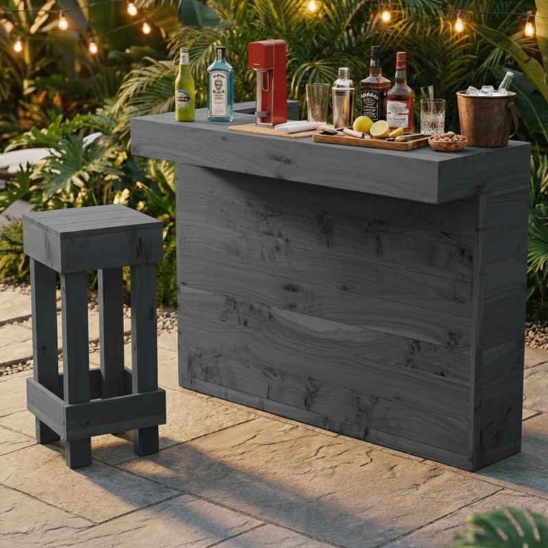 L-Shape Rustic Wooden Garden Bar