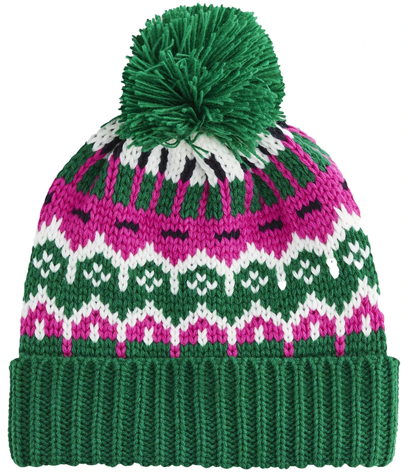Green and Pink Retro Ski Beanie
