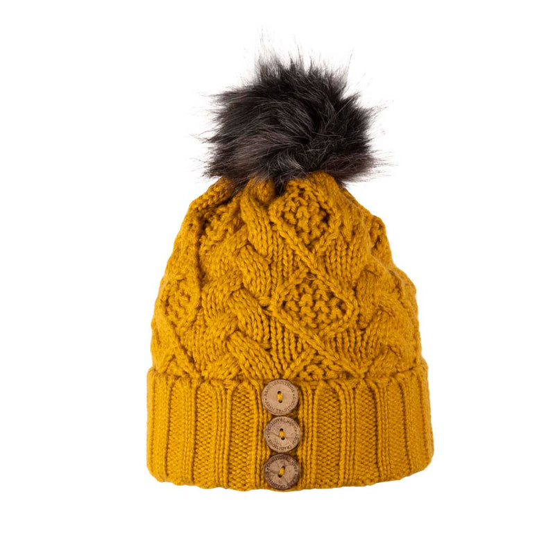 Aran Diamond Cable Button Hat