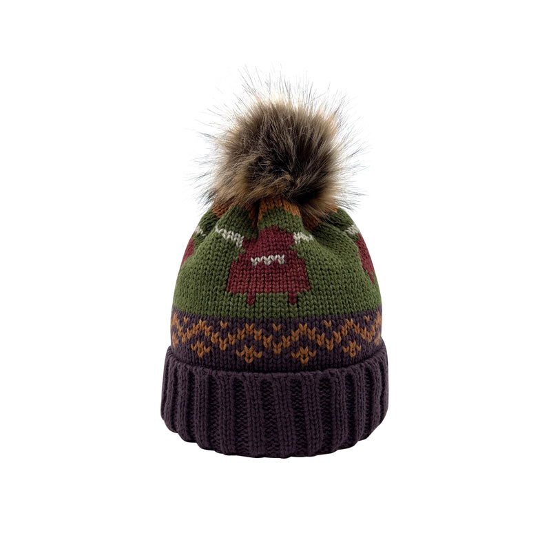 Aran Knitted Pom Pom Cow Beanie
