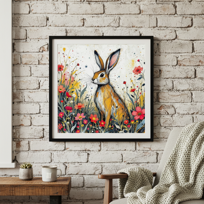 Hare and Flowers Fine Art Print