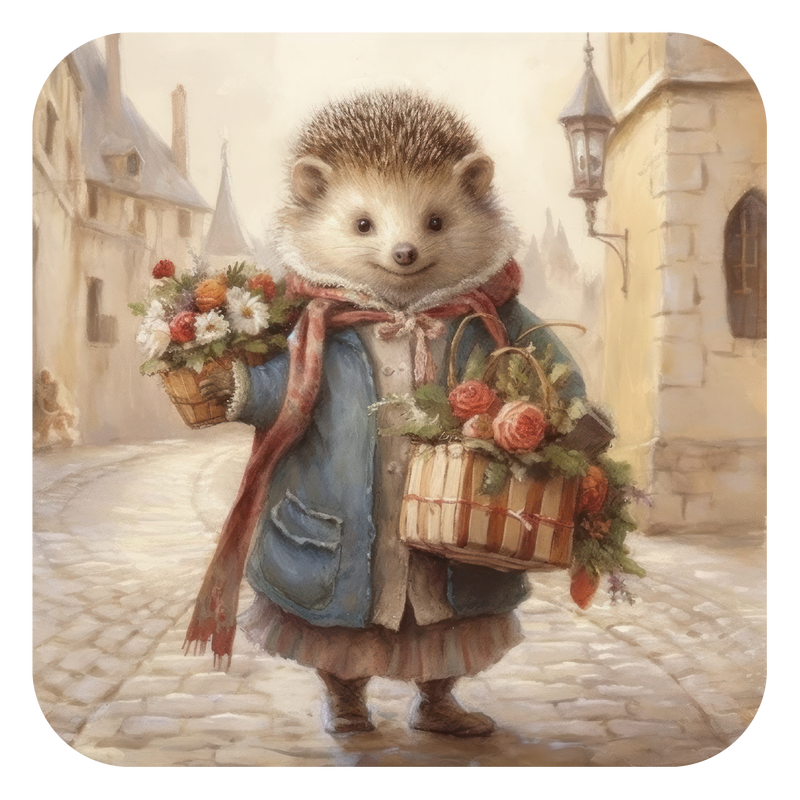 Traditional Hedgehog with flowers Set of 4 Placemats/2