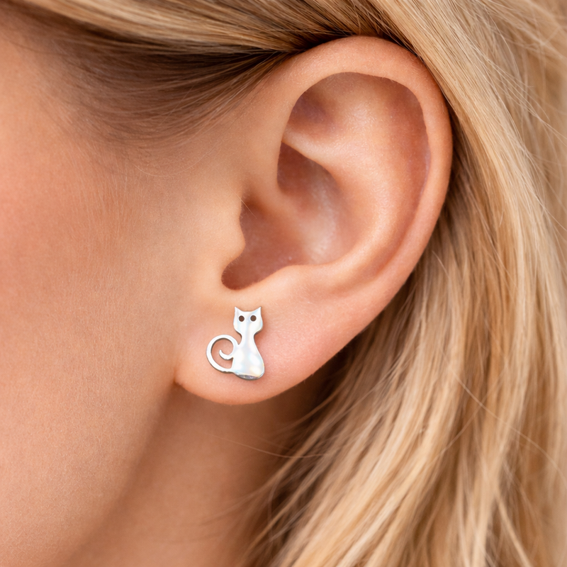 Stainless Steel Cat Stud Earrings – Minimalist Cat Silhouette Jewellery for Cat Lovers