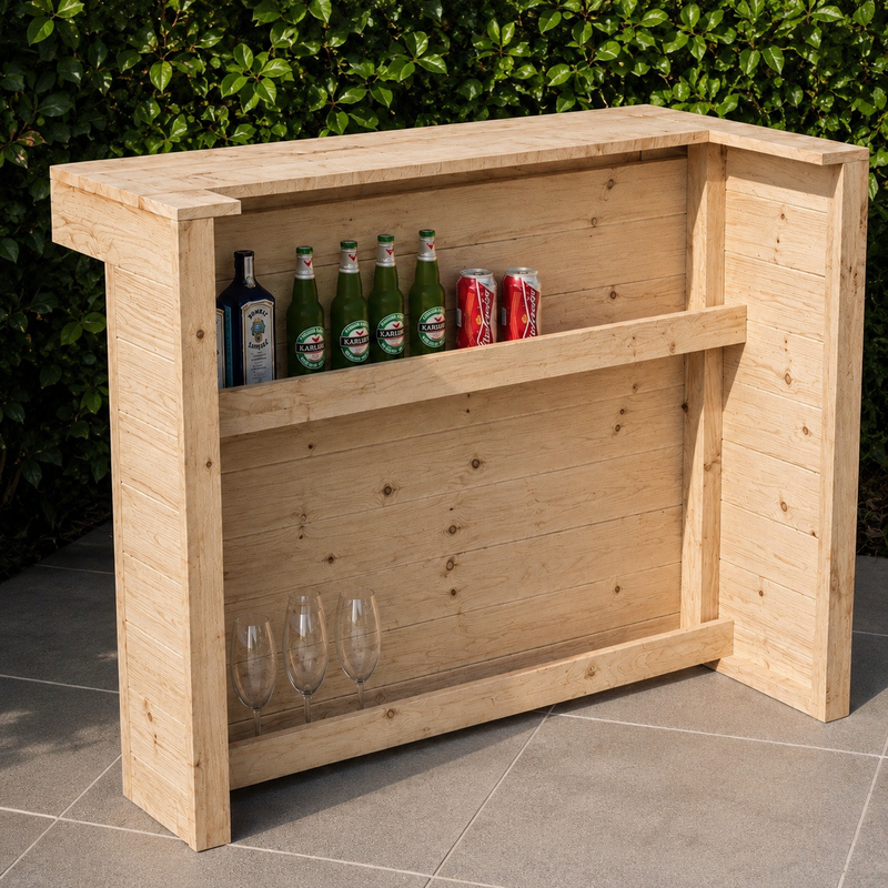 L-Shape Rustic Wooden Garden Bar