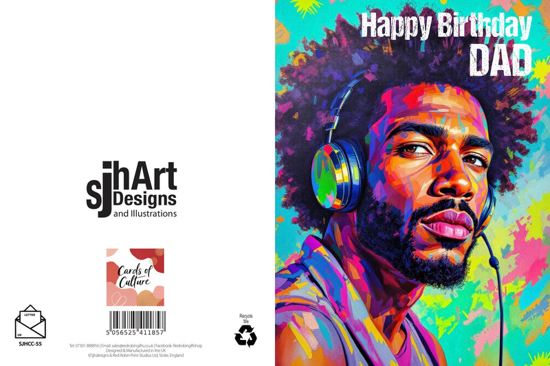 Happy Birthday DAD Afro-Caribbean Art Card 8x6” Greeting Card