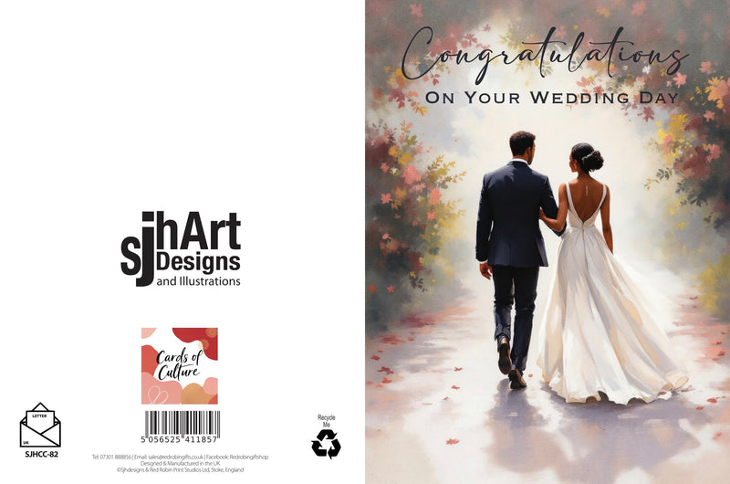 Congratulations on your wedding day Afro-Caribbean Couple 8x6” Greeting Card