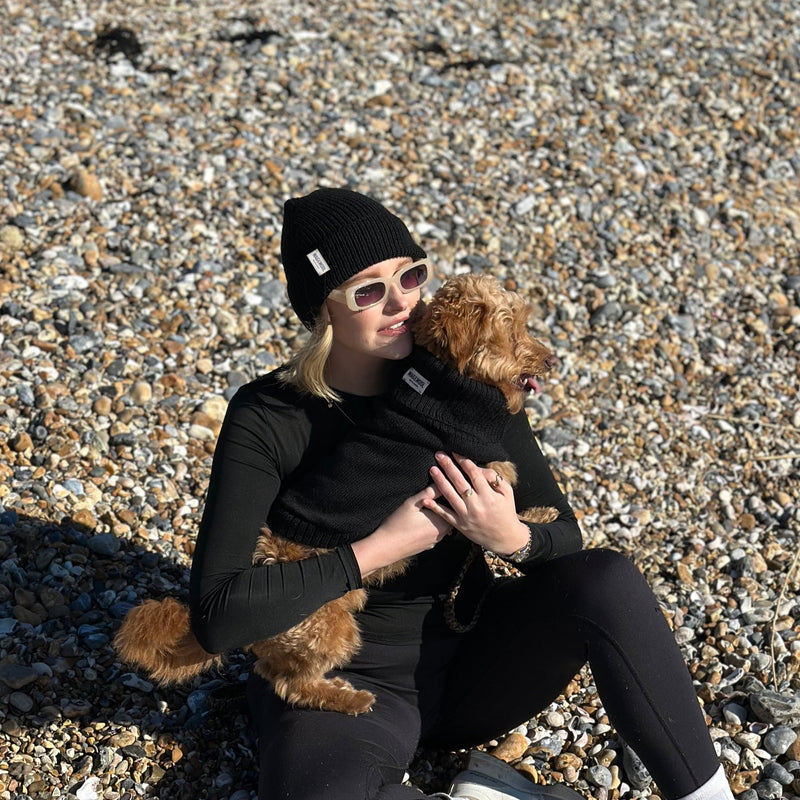 Jet Black British Wool Beanie Hat
