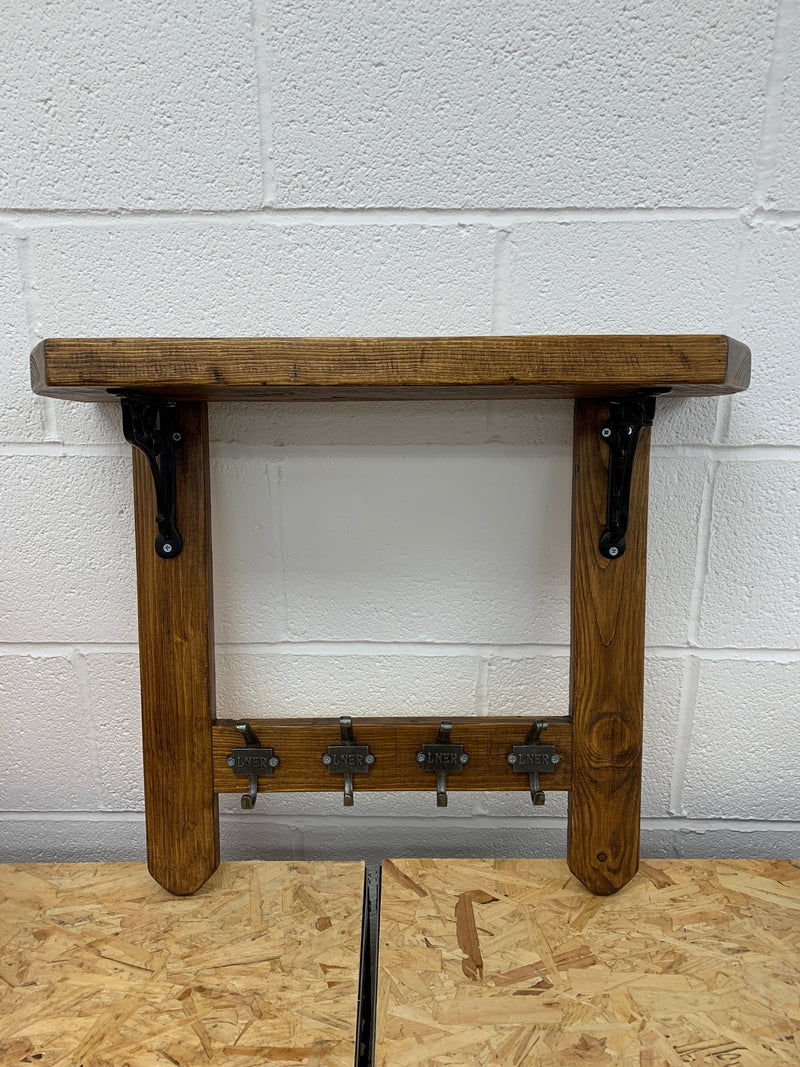Rustic Railway Shelf with Hooks