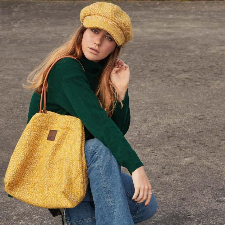 Donegal Yellow Herringbone Baker Boy Cap