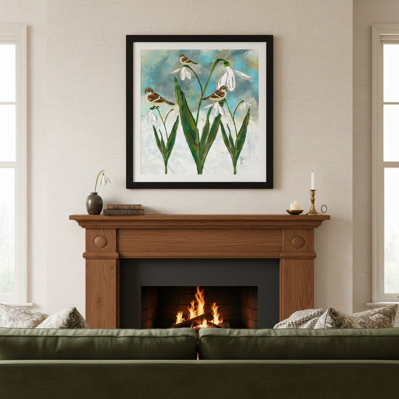 Snowdrop and Sparrow Fine Art Print
