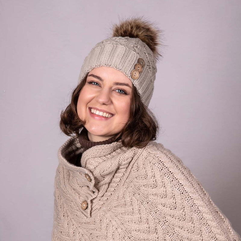 Aran Diamond Cable Button Hat