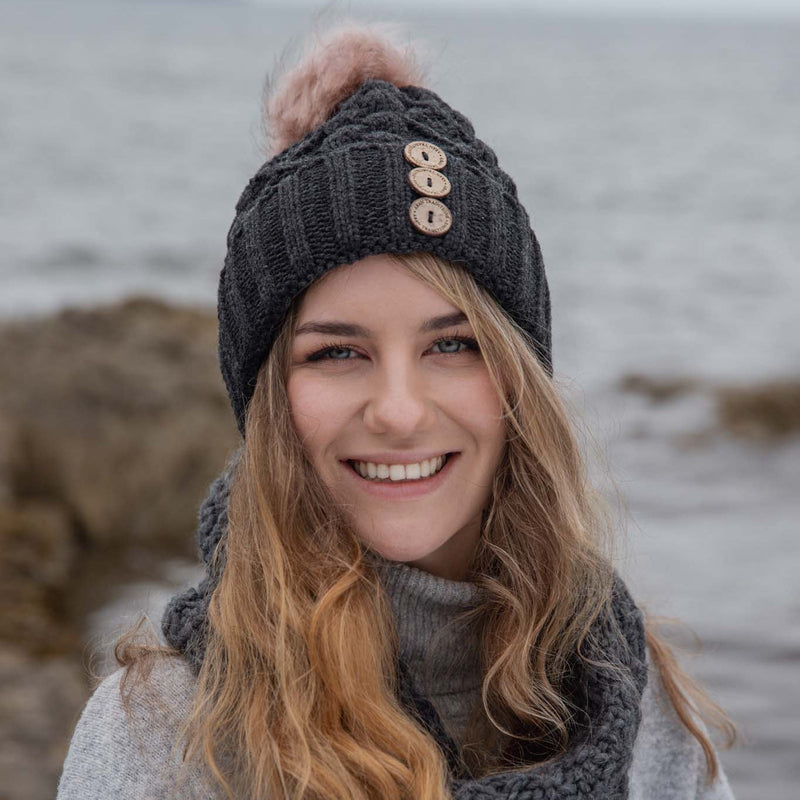 Aran Diamond Cable Button Hat